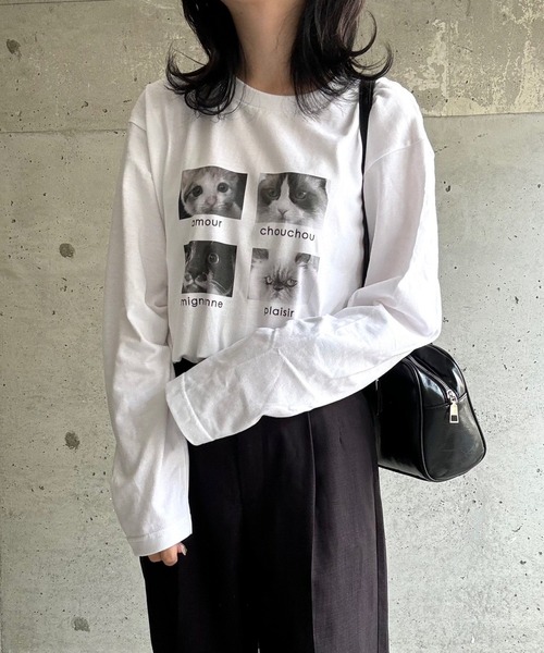 tシャツ アニマルグラフィックプリントロングTシャツ レディース