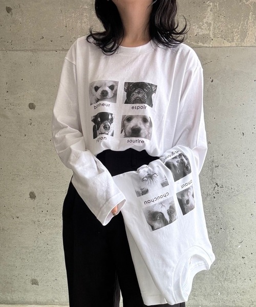 tシャツ アニマルグラフィックプリントロングTシャツ レディース 