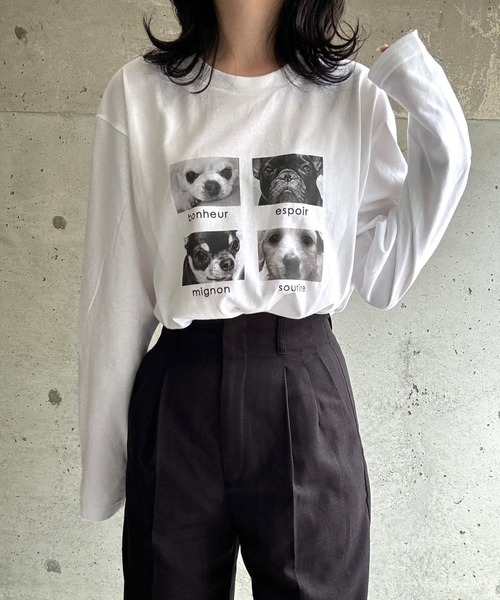 tシャツ アニマルグラフィックプリントロングTシャツ レディース