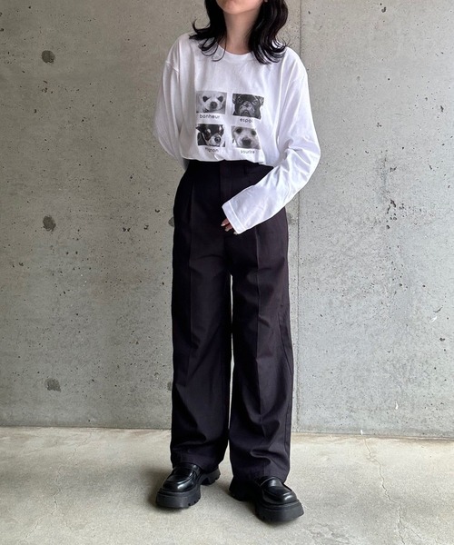 tシャツ アニマルグラフィックプリントロングTシャツ レディース