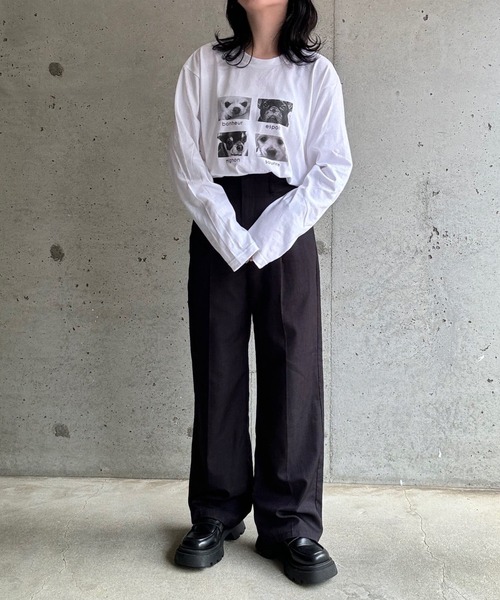 tシャツ アニマルグラフィックプリントロングTシャツ レディース