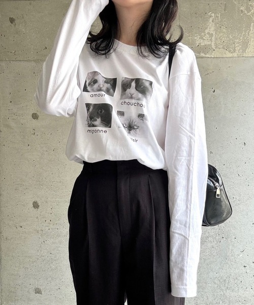 tシャツ アニマルグラフィックプリントロングTシャツ レディース