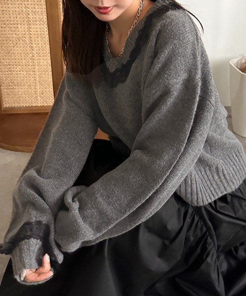 apres jour mignon ニット フリルレースVニット「ZOZOTOWN限定アイテム 