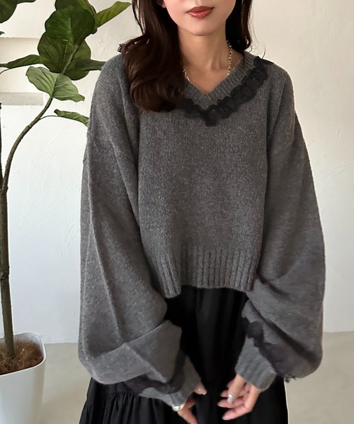apres jour mignon ニット フリルレースVニット「ZOZOTOWN限定アイテム 