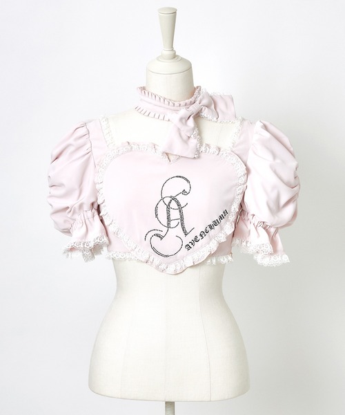 【AVENCHUMU】 リボンブラウス AVENCHUMU ブラウス シャツ Front heart rhinestone logo blouse