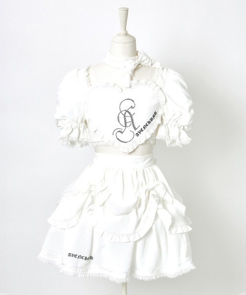 【AVENCHUMU】 リボンブラウス AVENCHUMU ブラウス シャツ Front heart rhinestone logo blouse
