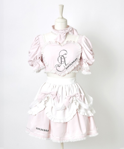 Front heart rhinestone logo blouse ピンク AVENCHUMU ブラウス シャツ Front heart rhinestone logo blouse