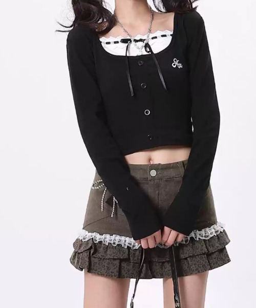 tシャツ フェイクレイヤードキャミロンT レディース and it_ tシャツ フェイクレイヤードくしゅくしゅ長袖Tシャツ