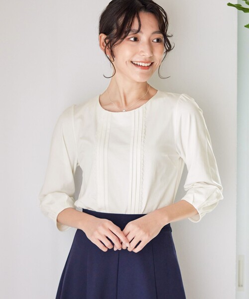 tシャツ ピンタックレースカットソーTブラウス レディース