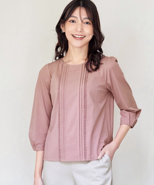 tシャツ ピンタックレースカットソーTブラウス レディース Tiaclasse tシャツ ピンタックレースカットソーTブラウス