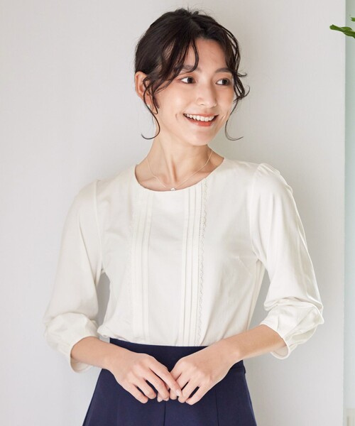 週末価格！レースティーブラウス Tiaclasse tシャツ ピンタックレースカットソーTブラウス レディース