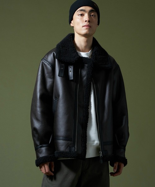 ALPHA INDUSTRIES ブラックレザージャケット Alpha Industries（アルファ・インダストリーズ） 「ALPHA」 ブルゾン