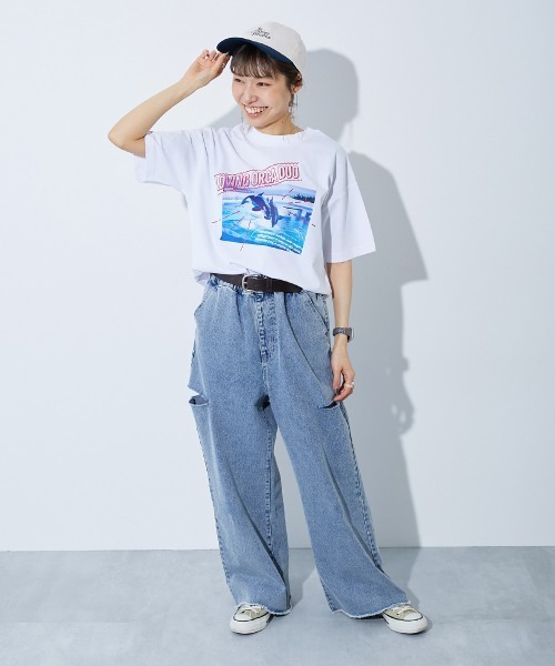 Dim Moire スカルプリントオフショルダーTシャツ Dim Moire スカルプリントオフショルダーTシャツ