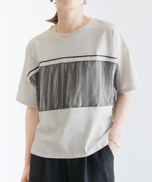 tシャツ バックチュール切替半袖Tシャツ レディース reca tシャツ チュール切替ルーズTシャツ レディース