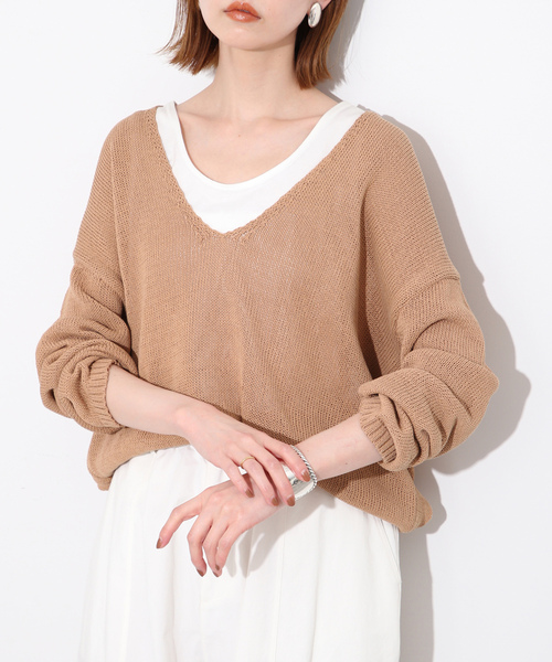 「IENA」 Vネックニット - ベージュ レディース SLOBE IENA 「SLOBE IENA」 Vネックニット - ベージュ