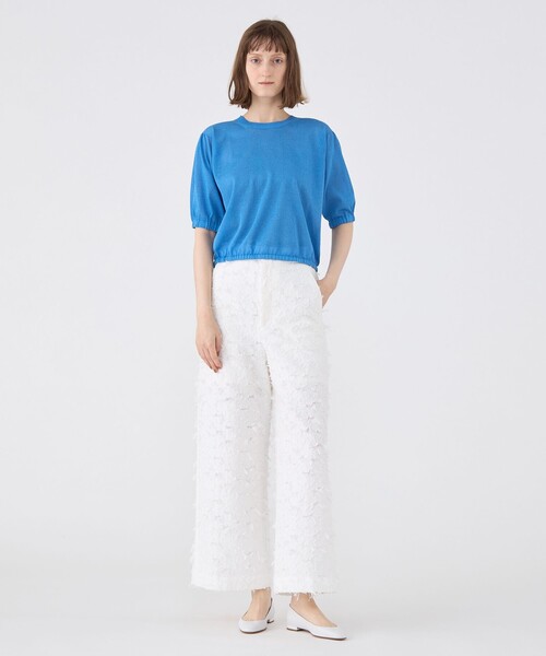 パンツ フラワーカットジャカード セミワイドパンツ レディース_2