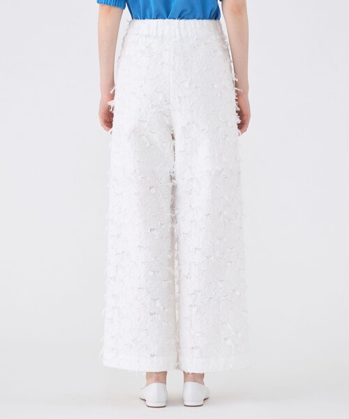 パンツ フラワーカットジャカード セミワイドパンツ レディース_5