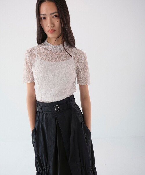 UNITED TOKYO パネルレースシアープルオーバー(ブラック) UNITED TOKYO tシャツ パネルレースショートスリーブプル