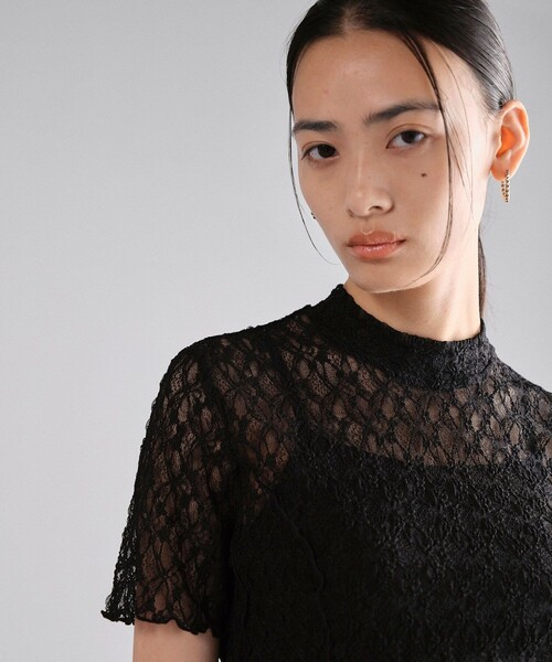 tシャツ パネルレースショートスリーブプルオーバー｜細見え/ウォッシャブル/オケージョン/シアートップス/半袖/夏服 レディース