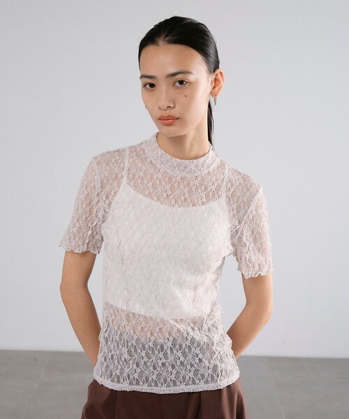 UNITED TOKYO パネルレースシアープルオーバー(ブラック) UNITED TOKYO tシャツ パネルレースショートスリーブプル