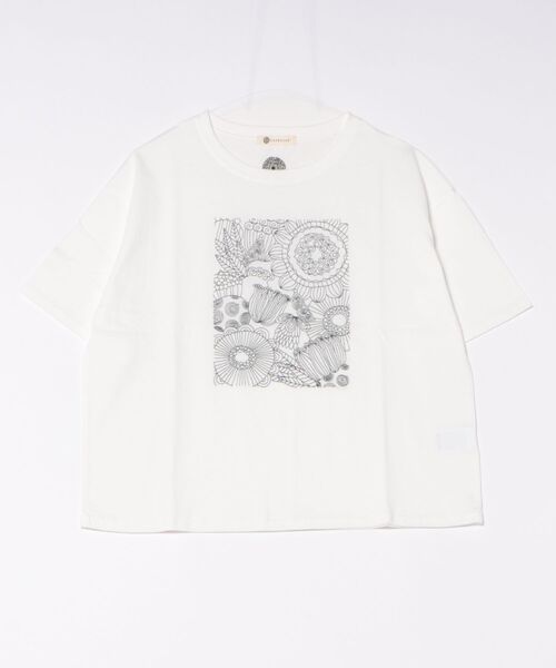 tシャツ (BD)「BARNDOOR」モノトーン フラワー 刺繍 Tシャツ レディース