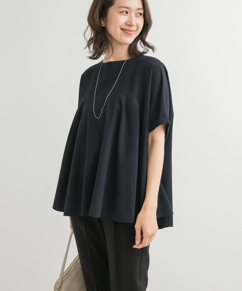 「URBAN RESEARCH DOORS」 半袖ブラウス MEDIUM ブラック レディース URBAN RESEARCH DOORS ブラウス シャツ リネンバックタック