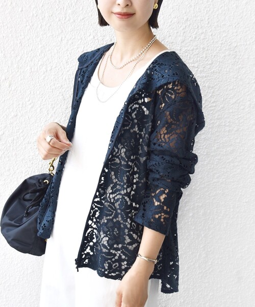 CIVARIZE ☆ 美品 レース ジップアップ パーカー カーディガン SHIPS（シップス） パーカー 「手洗い可能」レース ジップアップ