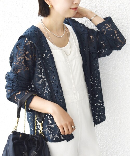 CIVARIZE ☆ 美品 レース ジップアップ パーカー カーディガン SHIPS（シップス） パーカー 「手洗い可能」レース ジップアップ