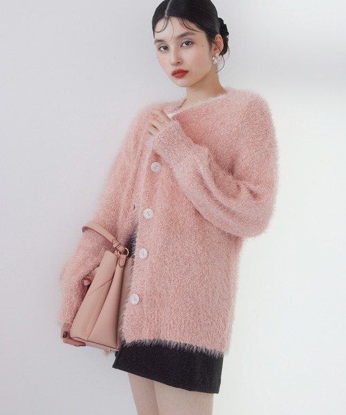 VIS（ビス） カーディガン ポップコーンヤーンラメフェザーニット