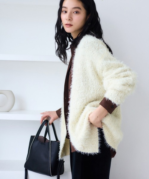 VIS（ビス） カーディガン ポップコーンヤーンラメフェザーニット