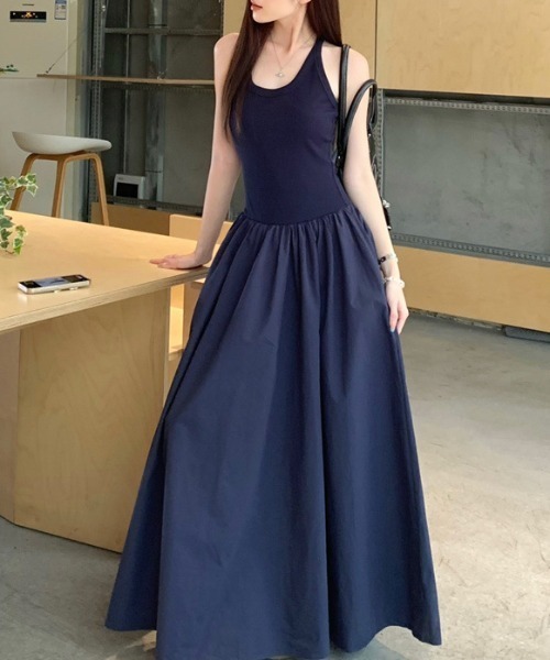 「FREE STYLISTS」 「yuga」ノースリーブワンピース L ネイビー レディース_画像3