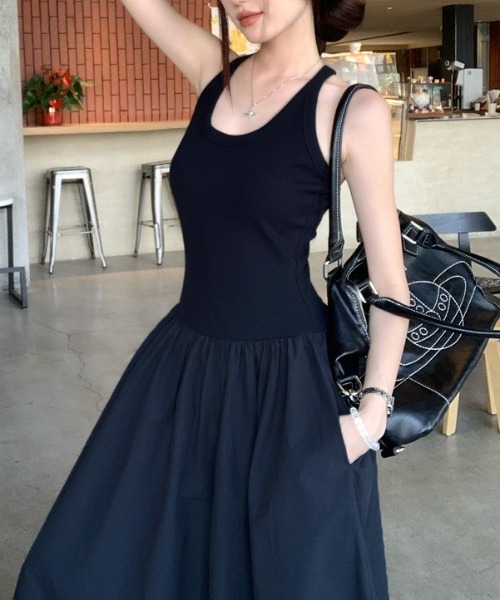 「FREE STYLISTS」 「yuga」ノースリーブワンピース L ネイビー レディース_画像5