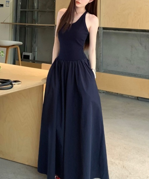 「FREE STYLISTS」 「yuga」ノースリーブワンピース L ネイビー レディース_画像6