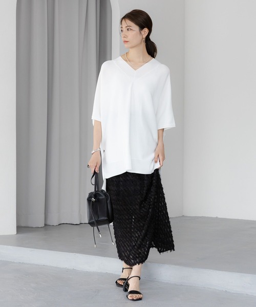 「Elura」 半袖ニット MEDIUM カーキ レディース_画像2