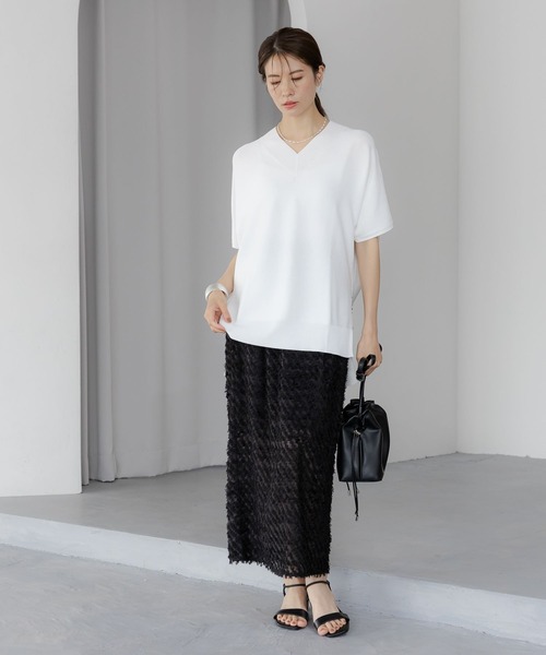 「Elura」 半袖ニット MEDIUM カーキ レディース_画像4