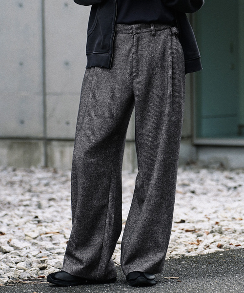 リドム　lidnm ウール　バギーパンツ　スラックス　シルク　ワイド wym WYM LIDNM（ウィム バイ リドム）の「TWEED BAGGY SLACKS（スラックス