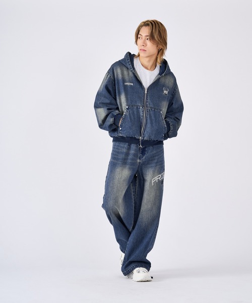 RE730 ブルゾン アウター 古着風ビンテージデニムパーカー メンズ