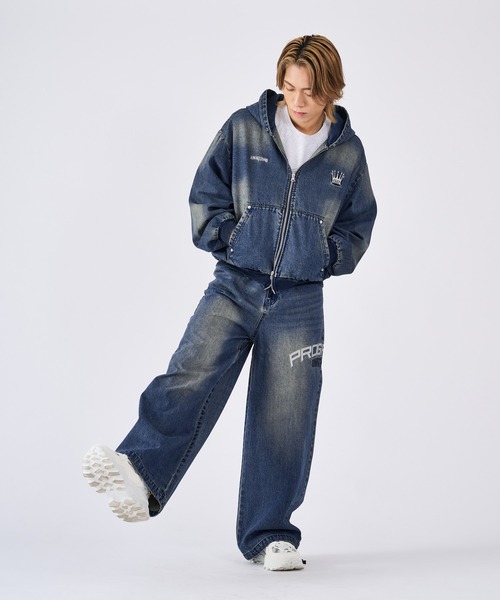 RE730 ブルゾン アウター 古着風ビンテージデニムパーカー メンズ