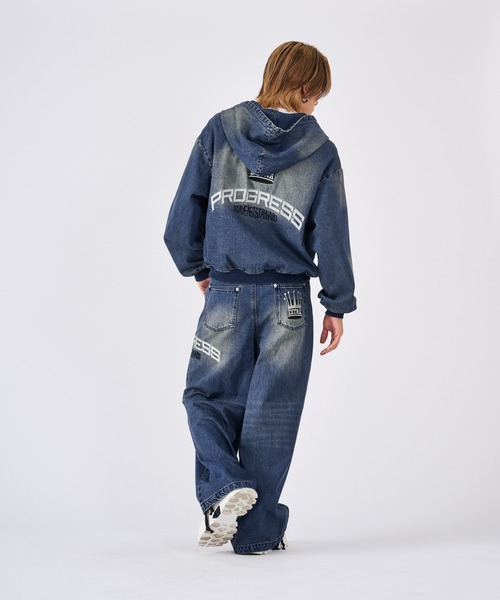 RE730 ブルゾン アウター 古着風ビンテージデニムパーカー メンズ