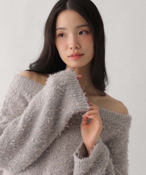 Heather（ヘザー） ニット セーター チュールヤーンオフショルニット