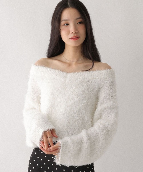 Heather（ヘザー） ニット セーター チュールヤーンオフショルニット