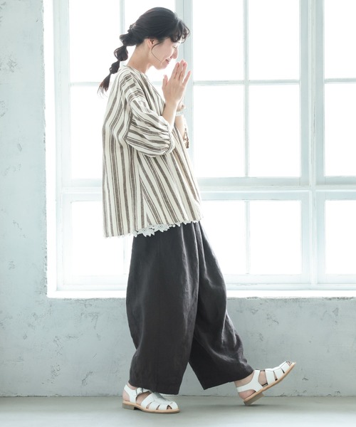 ワイドパンツ パンツ 「わがまま別注」店長がつくった、リネン100%のぽわんと9分丈パンツ レディースの画像