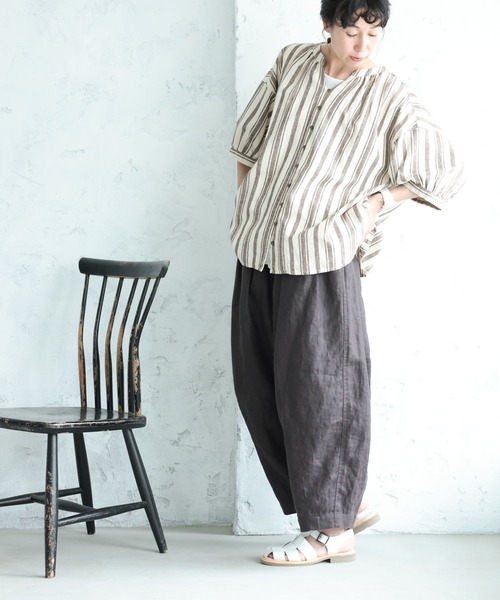 ワイドパンツ パンツ 「わがまま別注」店長がつくった、リネン100%のぽわんと9分丈パンツ レディースの画像