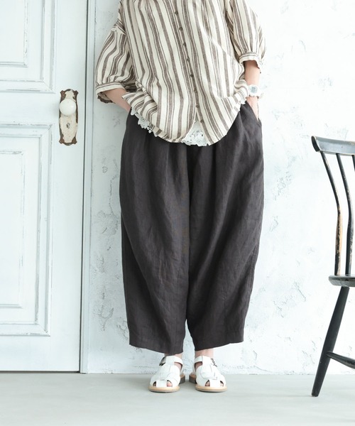 ワイドパンツ パンツ 「わがまま別注」店長がつくった、リネン100%のぽわんと9分丈パンツ レディースの画像