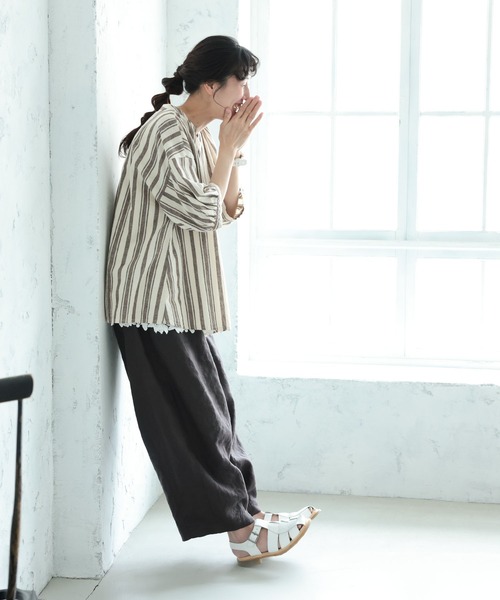 ワイドパンツ パンツ 「わがまま別注」店長がつくった、リネン100%のぽわんと9分丈パンツ レディースの画像
