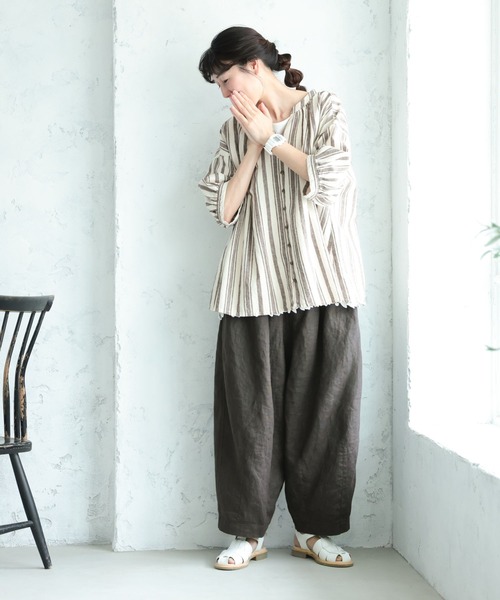 ワイドパンツ パンツ 「わがまま別注」店長がつくった、リネン100%のぽわんと9分丈パンツ レディースの画像