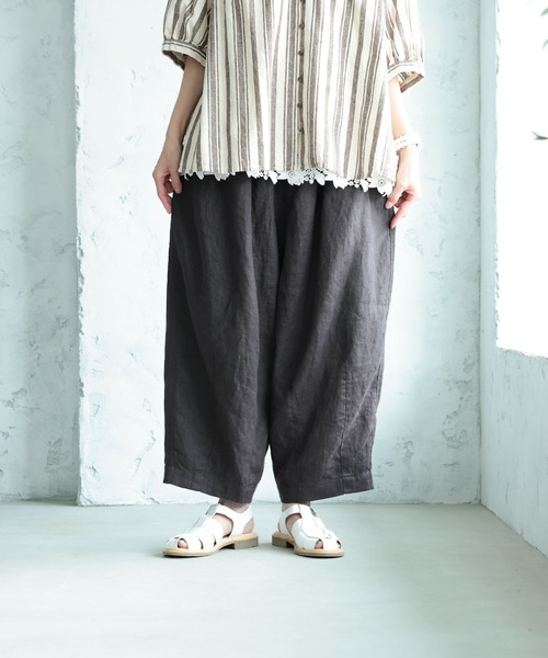 ワイドパンツ パンツ 「わがまま別注」店長がつくった、リネン100%のぽわんと9分丈パンツ レディースの画像