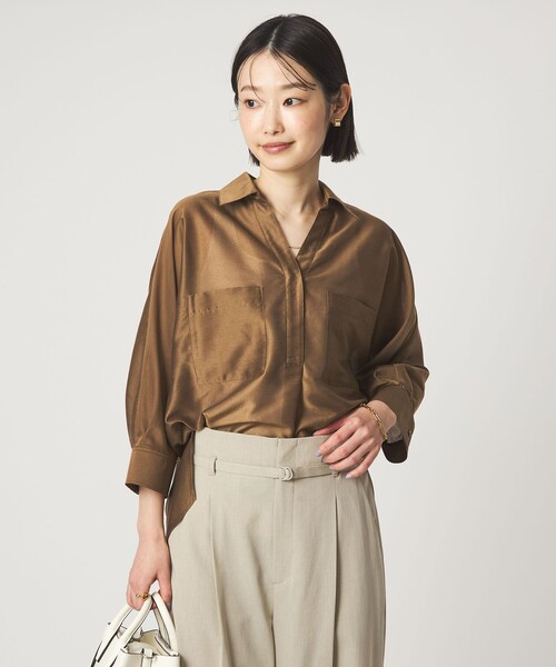 ブラウス シャツ カールマイヤー スキッパー ポケット シャツ マシンウォッシャブル 通気性 レディースの画像