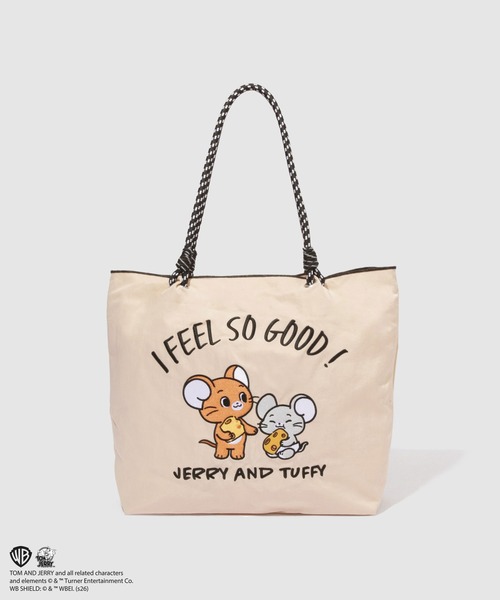トートバッグ TOM and JERRY キャラクター刺繍 マチ付き ナイロン