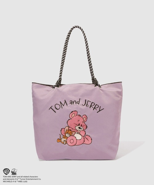 トートバッグ TOM and JERRY キャラクター刺繍 マチ付き ナイロン